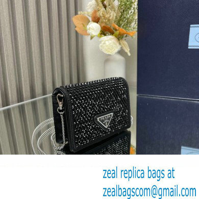 Prada Cardholder with shoulder strap and crystals Bag 1MR024 Black 2024 - Click Image to Close