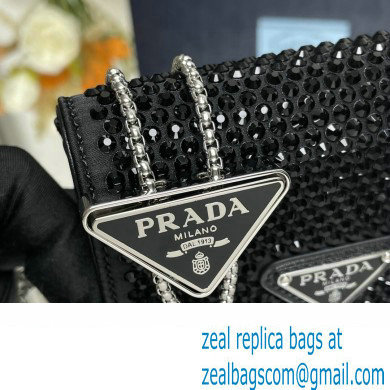 Prada Cardholder with shoulder strap and crystals Bag 1MR024 Black 2024 - Click Image to Close