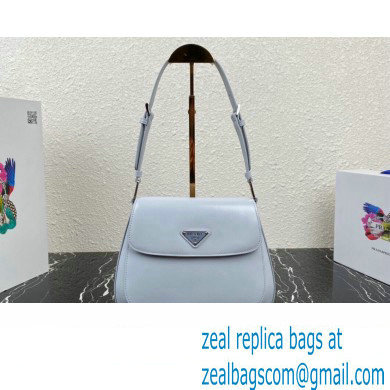 Prada Cleo brushed leather shoulder bag with flap 1BD316 Baby Blue 2023 - Click Image to Close