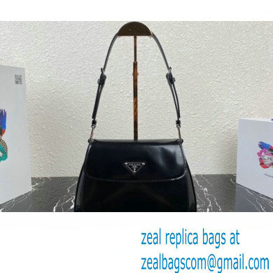 Prada Cleo brushed leather shoulder bag with flap 1BD316 Black 2023 - Click Image to Close