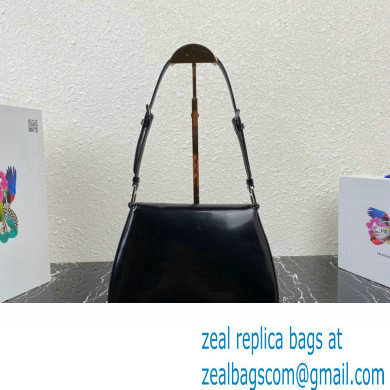 Prada Cleo brushed leather shoulder bag with flap 1BD316 Black 2023