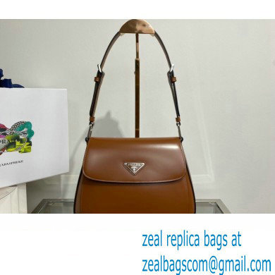 Prada Cleo brushed leather shoulder bag with flap 1BD316 Brown 2023