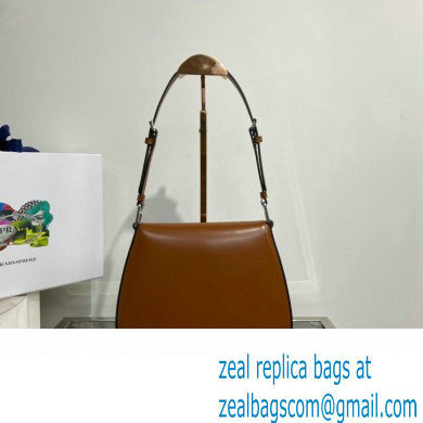 Prada Cleo brushed leather shoulder bag with flap 1BD316 Brown 2023