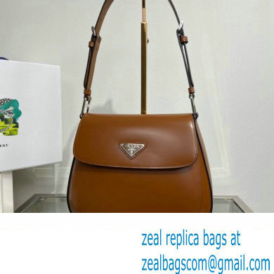 Prada Cleo brushed leather shoulder bag with flap 1BD316 Brown 2023 - Click Image to Close