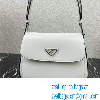 Prada Cleo brushed leather shoulder bag with flap 1BD316 White 2023 - Click Image to Close