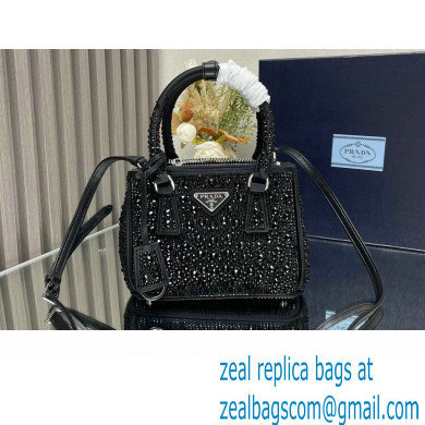 Prada Galleria Satin Mini Bag with Crystals 1BA906 black 2024