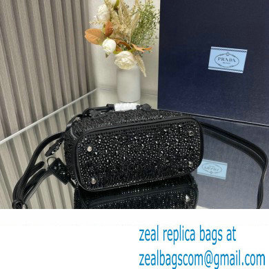 Prada Galleria Satin Mini Bag with Crystals 1BA906 black 2024