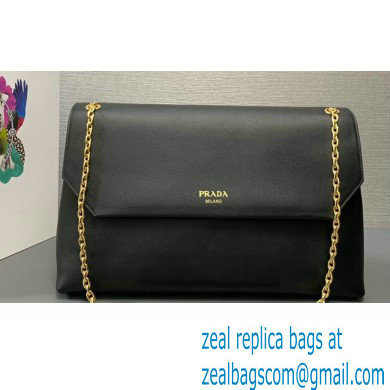 Prada Large leather shoulder bag 1BD368 Black 2024 - Click Image to Close