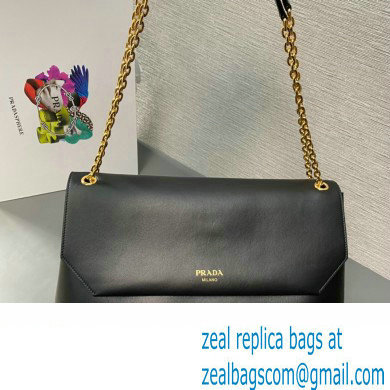 Prada Large leather shoulder bag 1BD368 Black 2024