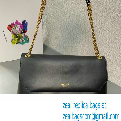 Prada Large leather shoulder bag 1BD368 Black 2024 - Click Image to Close