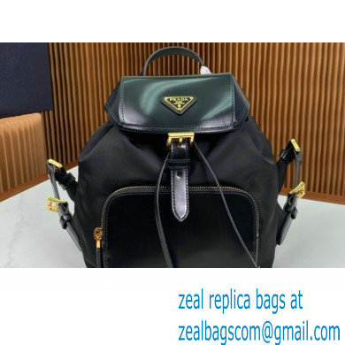 Prada Medium Re-Nylon and brushed leather backpack Bag 1BZ074 Black 2024 - Click Image to Close