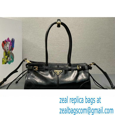 Prada Medium leather handbag with Long Handle 1BA426 Black 2024 - Click Image to Close