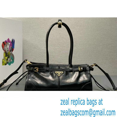 Prada Medium leather handbag with Long Handle 1BA426 Black 2024