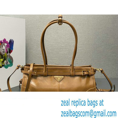 Prada Medium leather handbag with Long Handle 1BA426 Brown 2024 - Click Image to Close