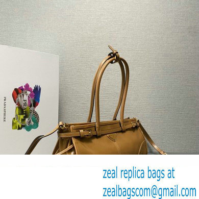Prada Medium leather handbag with Long Handle 1BA426 Brown 2024