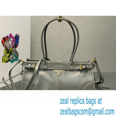 Prada Medium leather handbag with Long Handle 1BA426 Gray 2024 - Click Image to Close