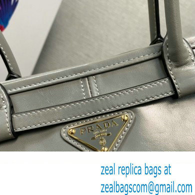Prada Medium leather handbag with Long Handle 1BA426 Gray 2024