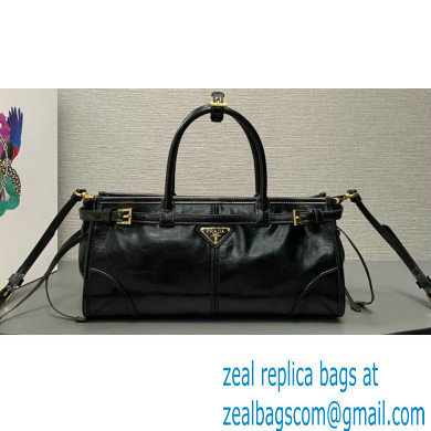 Prada Medium leather handbag with Short Handle 1BA426 Black 2024 - Click Image to Close