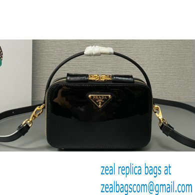 Prada Odette patent leather mini-bag 1BH206 Black 2024 - Click Image to Close