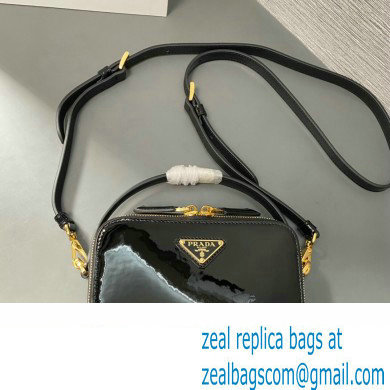 Prada Odette patent leather mini-bag 1BH206 Black 2024 - Click Image to Close
