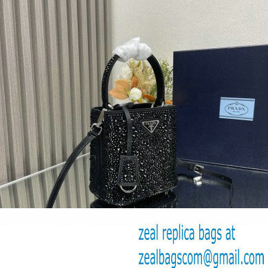 Prada Panier Satin bag with Crystals 1BA373 Black 2024