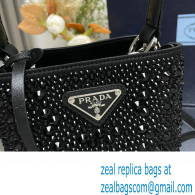 Prada Panier Satin bag with Crystals 1BA373 Black 2024 - Click Image to Close