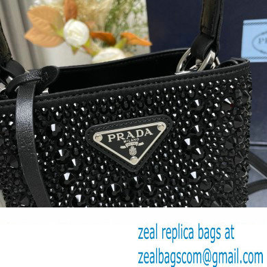 Prada Panier Satin bag with Crystals 1BA373 Black 2024