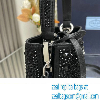 Prada Panier Satin bag with Crystals 1BA373 Black 2024 - Click Image to Close