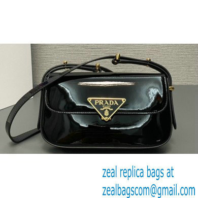 Prada Patent leather shoulder bag 1BD339 Black 2024 - Click Image to Close