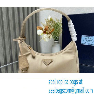 Prada Re-Edition 2000 Re-Nylon and Saffiano Mini Hobo Bag 1NE515 Beige/Gold 2024