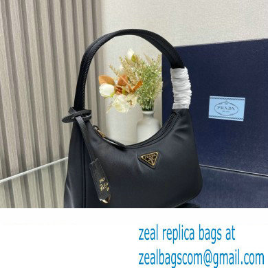 Prada Re-Edition 2000 Re-Nylon and Saffiano Mini Hobo Bag 1NE515 Black/Gold 2024