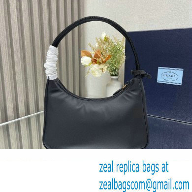 Prada Re-Edition 2000 Re-Nylon and Saffiano Mini Hobo Bag 1NE515 Black/Gold 2024