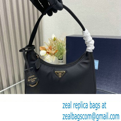 Prada Re-Edition 2000 Re-Nylon and Saffiano Mini Hobo Bag 1NE515 Black/Gold 2024