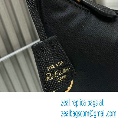 Prada Re-Edition 2000 Re-Nylon and Saffiano Mini Hobo Bag 1NE515 Black/Gold 2024