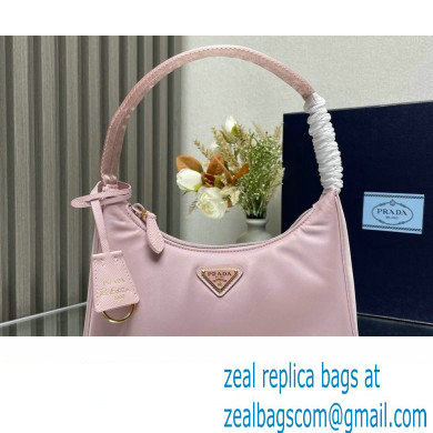 Prada Re-Edition 2000 Re-Nylon and Saffiano Mini Hobo Bag 1NE515 Light Pink/Gold 2024 - Click Image to Close