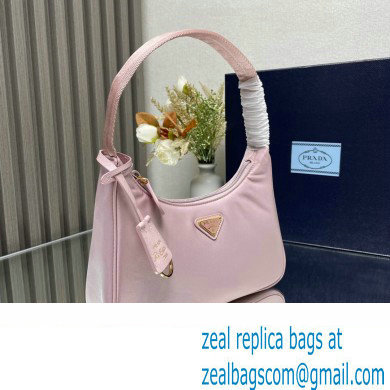 Prada Re-Edition 2000 Re-Nylon and Saffiano Mini Hobo Bag 1NE515 Light Pink/Gold 2024 - Click Image to Close