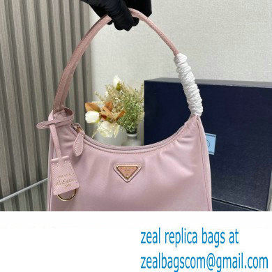 Prada Re-Edition 2000 Re-Nylon and Saffiano Mini Hobo Bag 1NE515 Light Pink/Gold 2024 - Click Image to Close