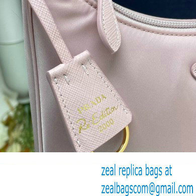 Prada Re-Edition 2000 Re-Nylon and Saffiano Mini Hobo Bag 1NE515 Light Pink/Gold 2024 - Click Image to Close