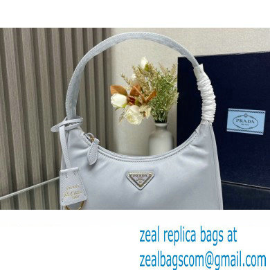 Prada Re-Edition 2000 Re-Nylon and Saffiano Mini Hobo Bag 1NE515 Pale Blue/Gold 2024 - Click Image to Close