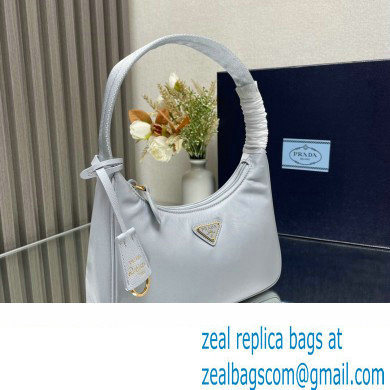 Prada Re-Edition 2000 Re-Nylon and Saffiano Mini Hobo Bag 1NE515 Pale Blue/Gold 2024 - Click Image to Close