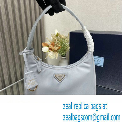 Prada Re-Edition 2000 Re-Nylon and Saffiano Mini Hobo Bag 1NE515 Pale Blue/Gold 2024 - Click Image to Close