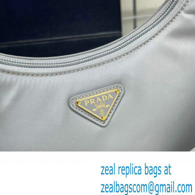 Prada Re-Edition 2000 Re-Nylon and Saffiano Mini Hobo Bag 1NE515 Pale Blue/Gold 2024 - Click Image to Close