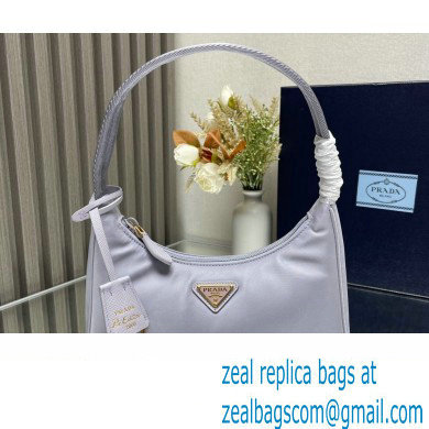 Prada Re-Edition 2000 Re-Nylon and Saffiano Mini Hobo Bag 1NE515 Pale Purple/Gold 2024 - Click Image to Close