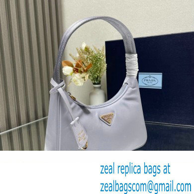 Prada Re-Edition 2000 Re-Nylon and Saffiano Mini Hobo Bag 1NE515 Pale Purple/Gold 2024 - Click Image to Close