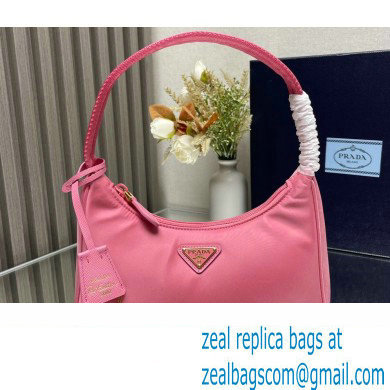 Prada Re-Edition 2000 Re-Nylon and Saffiano Mini Hobo Bag 1NE515 Pink/Gold 2024