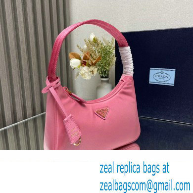 Prada Re-Edition 2000 Re-Nylon and Saffiano Mini Hobo Bag 1NE515 Pink/Gold 2024 - Click Image to Close