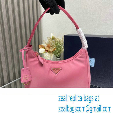 Prada Re-Edition 2000 Re-Nylon and Saffiano Mini Hobo Bag 1NE515 Pink/Gold 2024 - Click Image to Close
