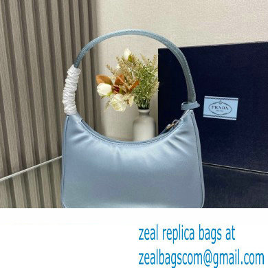 Prada Re-Edition 2000 Re-Nylon and Saffiano Mini Hobo Bag 1NE515 Sky Blue/Gold 2024 - Click Image to Close