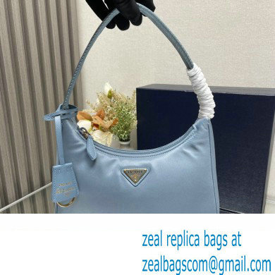 Prada Re-Edition 2000 Re-Nylon and Saffiano Mini Hobo Bag 1NE515 Sky Blue/Gold 2024 - Click Image to Close