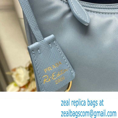 Prada Re-Edition 2000 Re-Nylon and Saffiano Mini Hobo Bag 1NE515 Sky Blue/Gold 2024